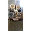 Image 1 : TRAY OF PORCELAIN CANNISTERS AND METAL VASE