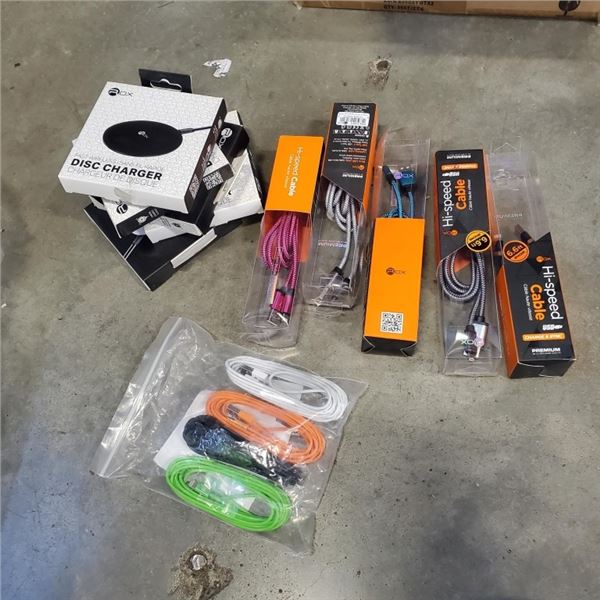 LOT OF NEW LIGHTNING APPLE CORDS AND WIRELESS PAD CHARGERS