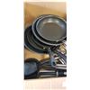 Image 2 : BOX OF FRYING PANS AND UTENSILS