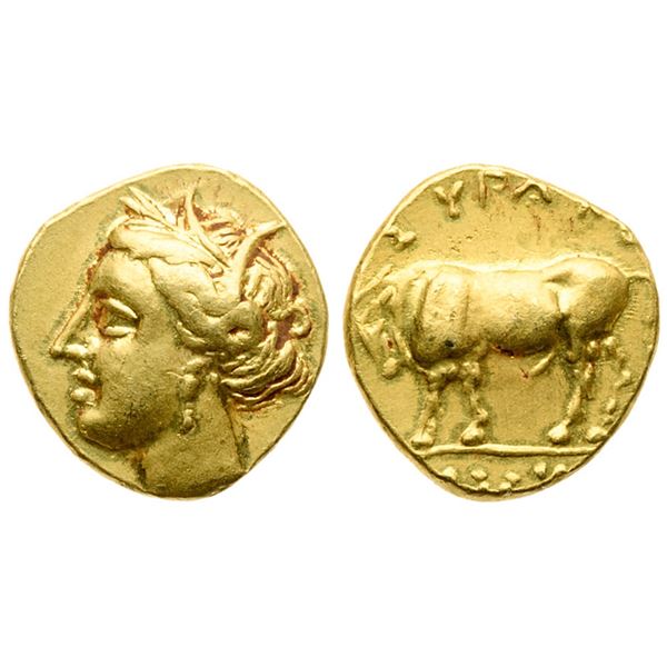 Sicily. Syracuse. Agathokles (317-289 BC). Gold Pentadrachm (or Diobol) – 25 Litrai (1.34 g), struck