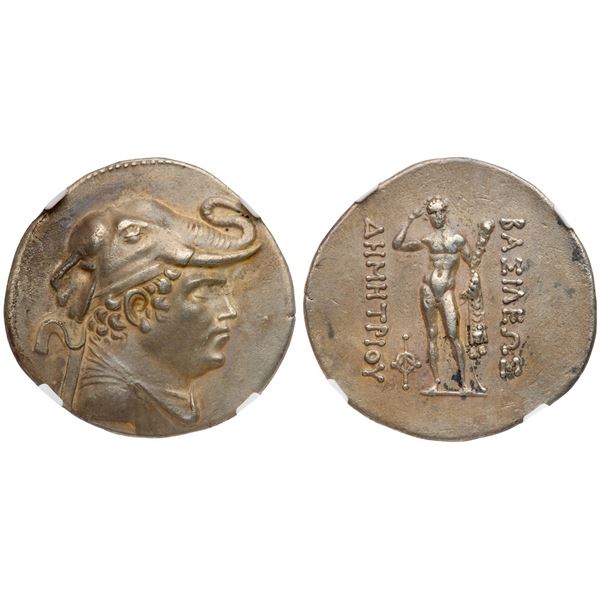 Baktrian Kingdom. Demetrios I Aniketos (ca. 200-185 BC). Silver Tetradrachm (16.72 g).
