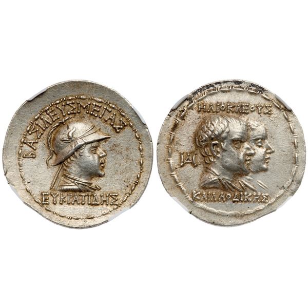 Baktrian Kingdom. Eukratides I Megas (Ca. 170-145 BC). Silver Tetradrachm (16.91 g).