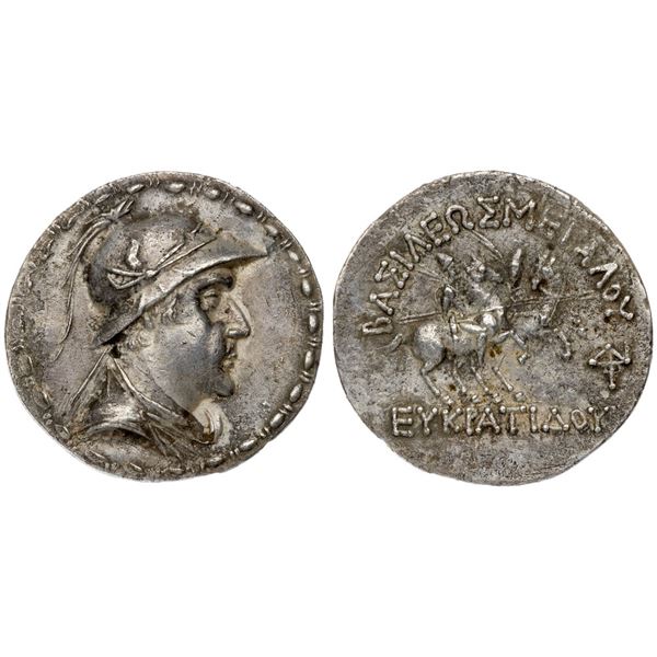 Baktrian Kingdom.  Eukratides I Megas, ca. 171-145 BC. Silver Tetradrachm (16.13 g).