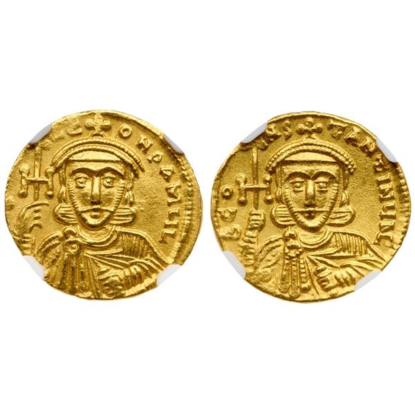 Constantine V Copronymus with Leo III (AD 740/1-775). Gold Solidus (4.46 g). Constantinople, struck 