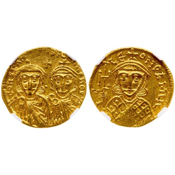 Constantine V Copronymus, with Leo IV and Leo III (AD 740/1-775). Gold Solidus (4.41 g). Constantino