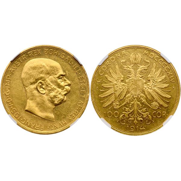 Franz Josef (1848-1916). Gold 100 Corona, 1914