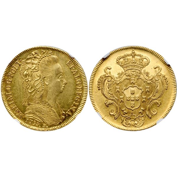 Maria I (1786-1799, then under regency until 1816). Gold Peça - 6400 Reis, 1798 R.