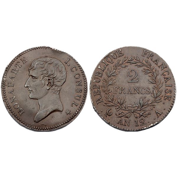Consulate. Napoleon, First Consul (1799-1804). Pattern 2 Francs, An 12 (1803).