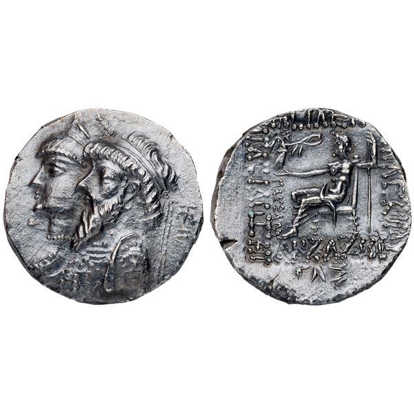 Elymaian Kingdom. Kamnaskires III with Queen Anzaze (ca. 82/1-73/2 BC). Silver Tetradrachm (15.95 g)