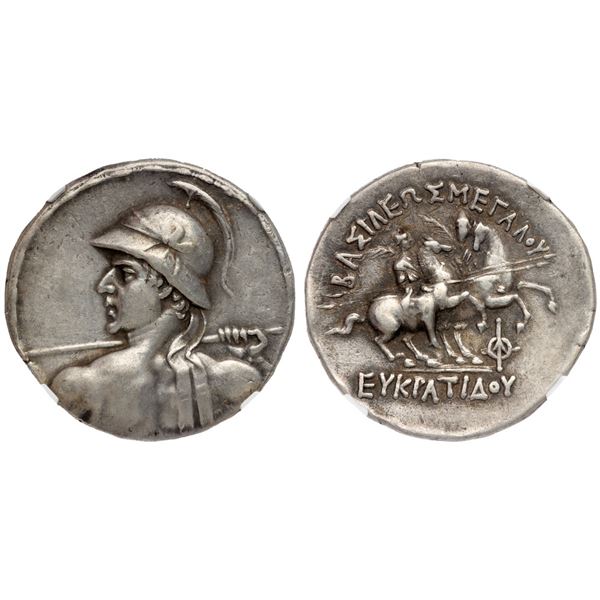 Baktrian Kingdom. Eukratides I Megas (ca. 170-145 BC). Silver Tetradrachm (16.92 g).