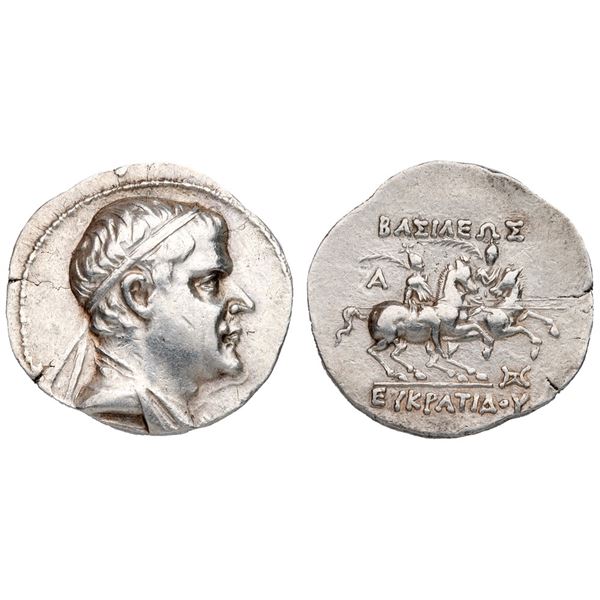 Baktrian Kingdom. Eukratides I Megas (ca. 170-145 BC). Silver Drachm (4.26 g).