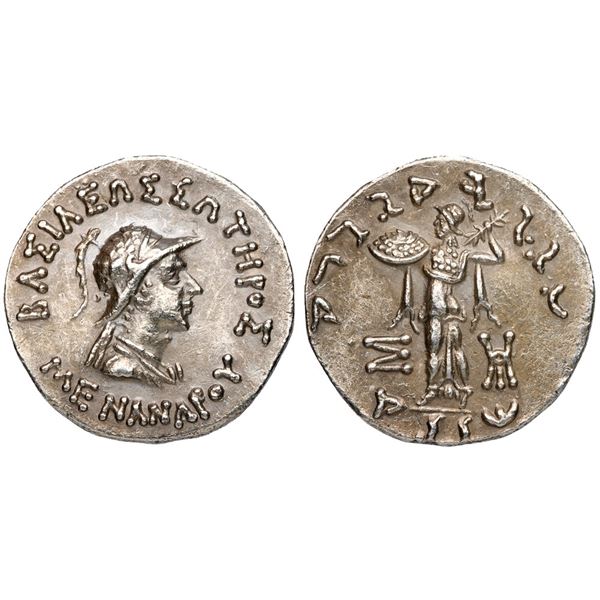 Baktrian Kingdom. Menander I Soter (ca. 165/155-130 BC). Silver Tetradrachm (9.42 g).