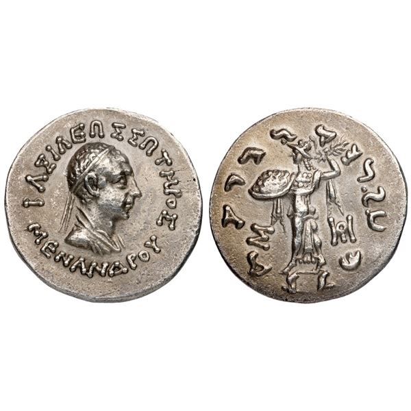 Baktrian Kingdom. Menander I Soter (ca. 165/155-130 BC). Silver Tetradrachm (9.59 g).