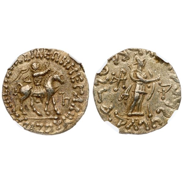 Indo-Skythians. Azes (ca. 58-12 BC). Silver Tetradrachm.
