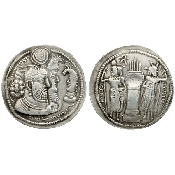 Sasanian Empire. Vahram (Bahram) II, with Queen and Prince (AD 276-293). Silver Drachm (3.89 g).