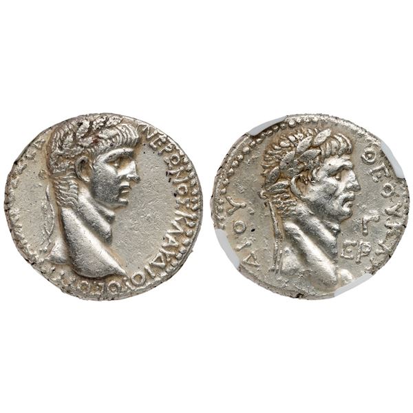 Syria. Seleucis and Pieria. Antioch. Nero with Divus Claudius (AD 54-68). Silver Tetradrachm (14.91 
