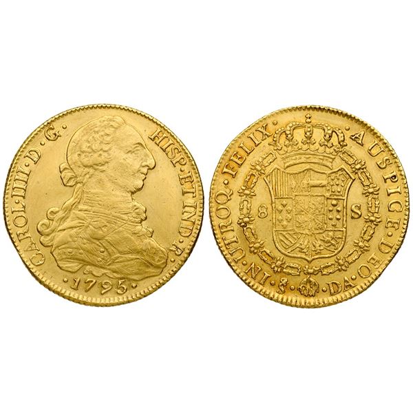 Carlos IV (1788-1808). Gold 8 Escudos, 1795 So DA.