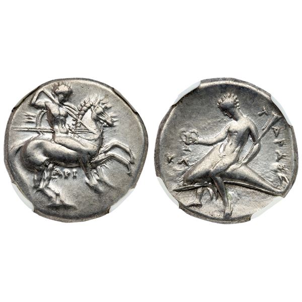 Calabria. Tarentum. Silver Didrachm (7.88 g), ca. 315-302 BC.