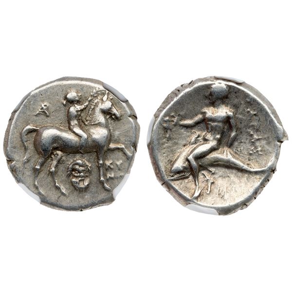 Calabria. Tarentum. Silver Didrachm, ca. 272-240 BC.