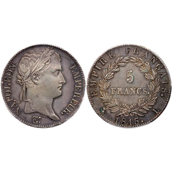 France. Napoléon, “the Hundred Days” (1815). Silver 5 Francs, 1815 L.