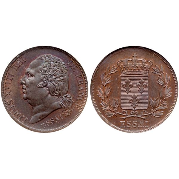 Louis XVIII (1815-1824). Essai 5 Centimes, ca. 1821.