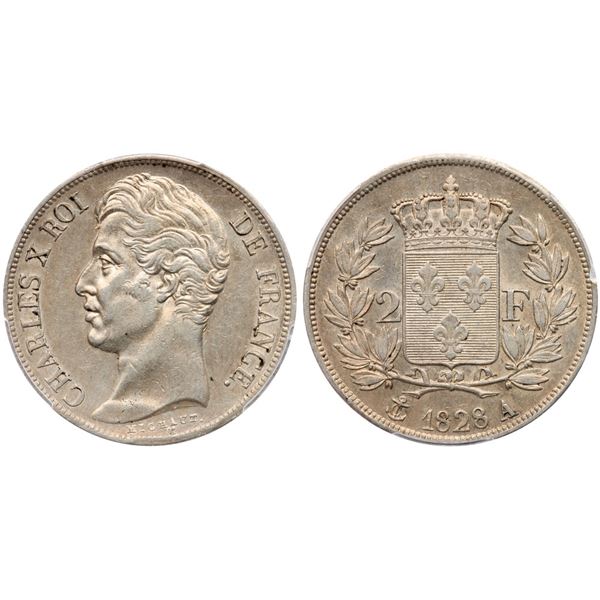 Charles X (1824-1830). Silver 2 Francs, 1828 A.
