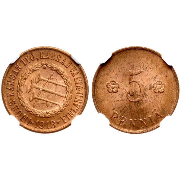 Russo-Finnish. 5 Pennia 1918.