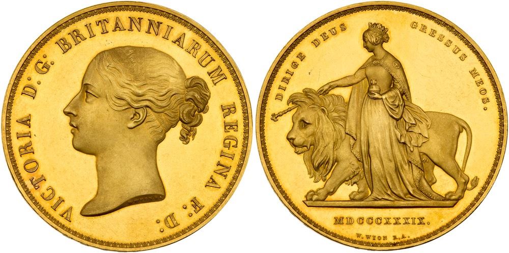 Proof Pattern Victoria (1837-1901). Proof Pattern Gold 5 Pounds, 1839 W&R-278.