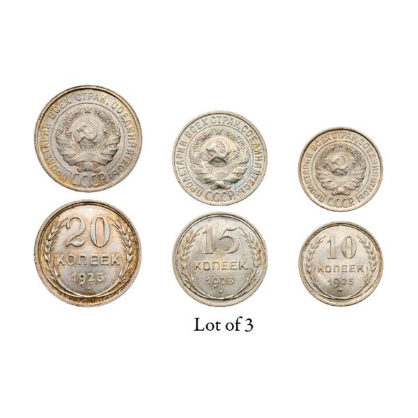 Set of three: 20, 15 and 10 Kopecks 1925.