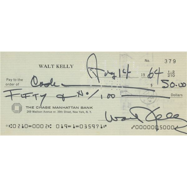 Cartoonist Walt Kelly signed check