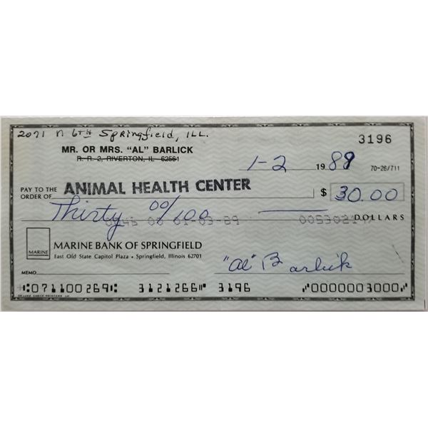Al Barlick signed check