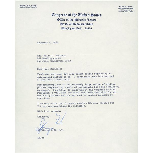 President Gerald Ford signed letter