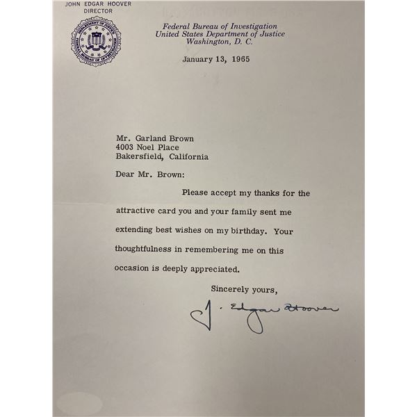 FBI J. Edgar Hoover signed personal note (JSA)