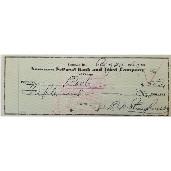 Football Coach Clark Shaughnessy signed check