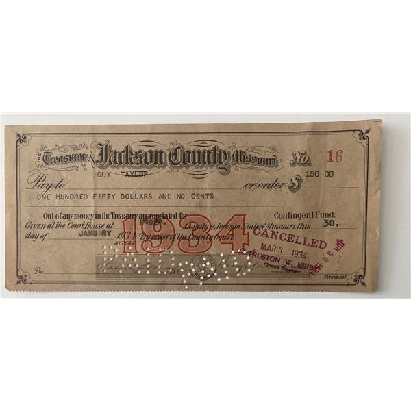 1934 Harry S. Truman signed check