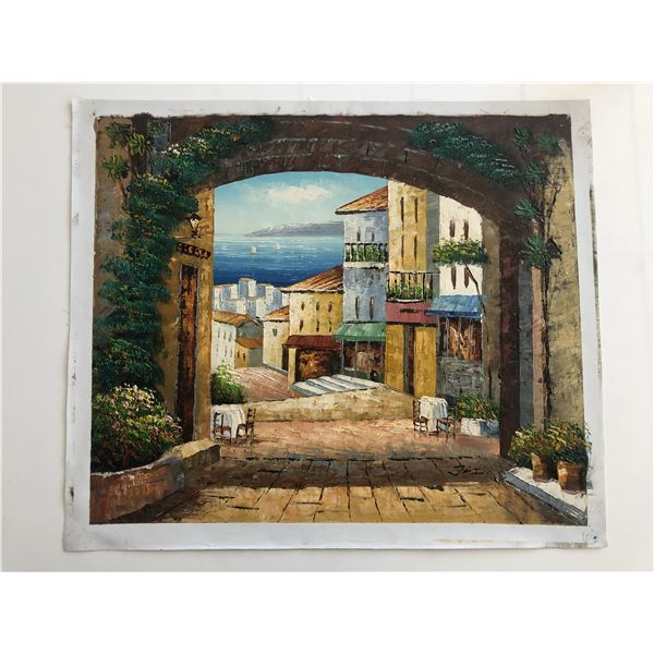 Seaside Town Vista original painting on canvas