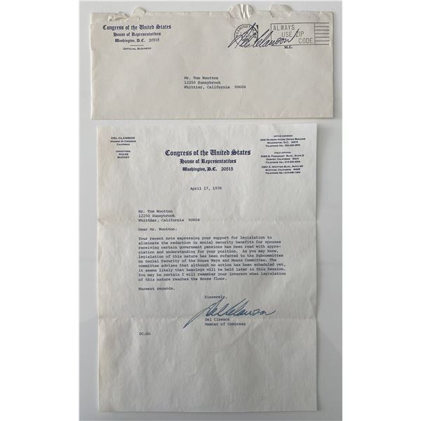 Congressman Del Clawson signed policy letter