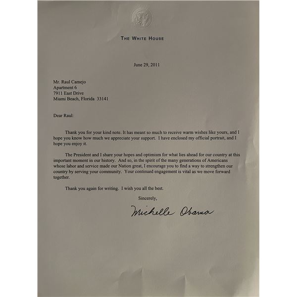 Michelle Obama facsimile signed letter
