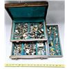 Image 1 : LARGE WOOD 3 LEVEL JEWELRY BOX WITH CONTENTS