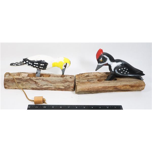2 - HAND CARVED WOODPECKER DOOR KNOCKERS