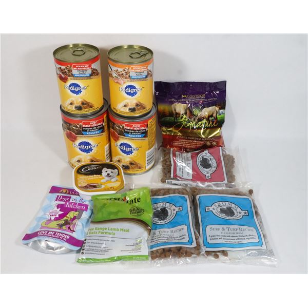 BOX OF ASSORTED DOG FOOD AND TREATS