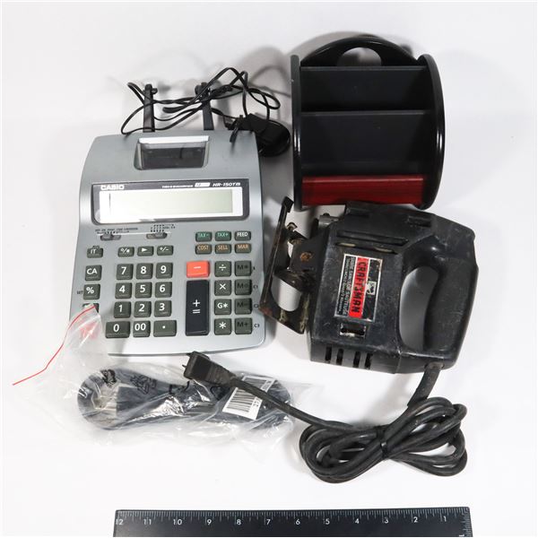 BOX OF ASSORTED HOME ITEMS INCLUDING JIG SAW,