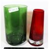 Image 1 : TWO LARGE GLASS VASES, GREEN VASE IS APPROX