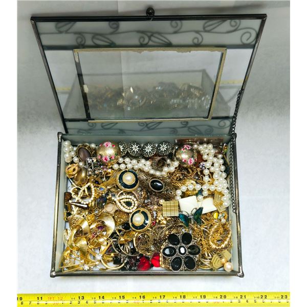 GLASS BOX FULL OF WEARABLE JEWELRY