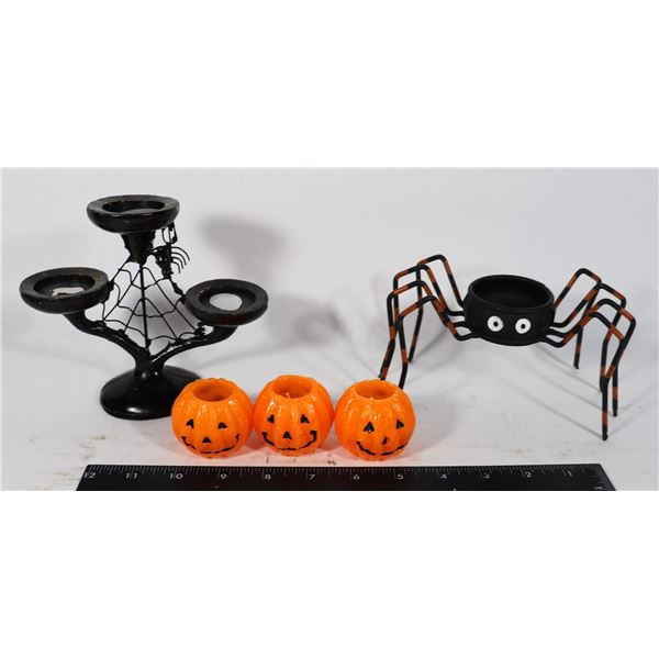 BAG OF HALLOWEEN CANDLES AND CANDLE HOLDERS