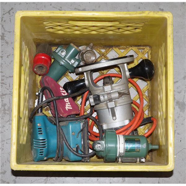 MILK CRATE OF TOOLS, ASSORTED ITEMS