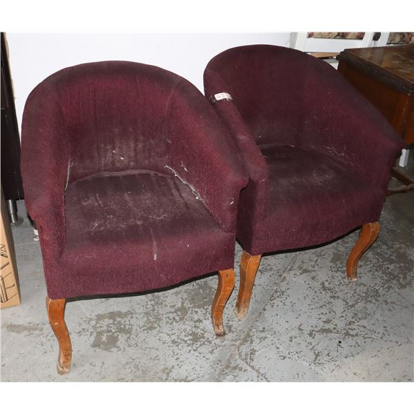 PAIR OF VINTAGE MAROON FABRIC CHAIRS