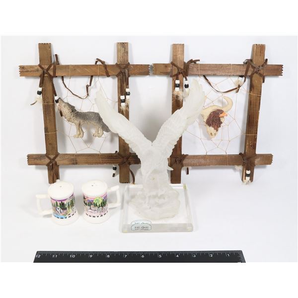 TWO DREAMCATCHERS WITH ANIMAL DETAIL