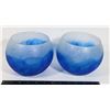 Image 1 : TWO BLUE BARREL GLASS VASE/ CANDLE HOLDERS
