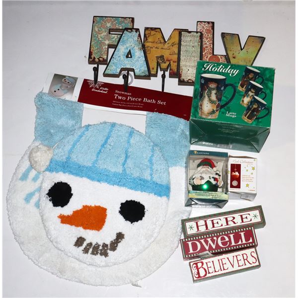 BOX OF CHRISTMAS DECOR INCLUDING NEW